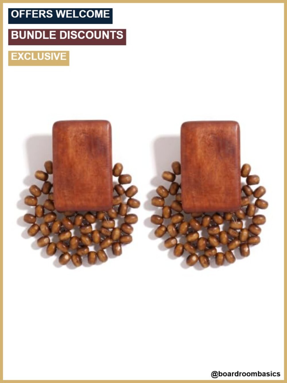 Handmade Wood Bead Drop Earrings Boho Square Dangle Lightweight